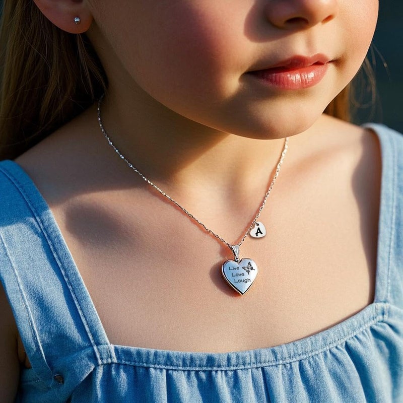 MUERDOU Locket Necklace that Holds Pictures Initial Alphabet Letter Heart Shaped Photo Memory Locket Pendant Necklace (S) - Image 2
